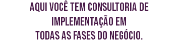 aqui você tem consultoria de implementação em todas as fases do negócio.